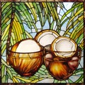 Illustration in stained glass style with two coconuts in the shell Royalty Free Stock Photo