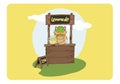 Illustration of a stand with lemonade and a cat. Lemonade stand, hot, lemon, summer time, ready to use, eps. For your