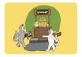 Illustration of a stand with lemonade and cats. Lemonade stand, lemon, shoppers, summer time, ready to use, eps. For