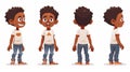 An illustration of a standing little boy and his face with different emotions. A modern cartoon illustration of the Royalty Free Stock Photo