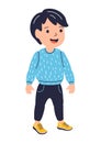 Illustration of standing smiling boy. Child in cartoon style. Image for school and kindergarten. Royalty Free Stock Photo