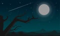 Illustration of a star-studded moon night scene and a pair of birds on a tree Royalty Free Stock Photo