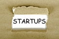 Startups word written in a paper hole