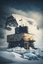 illustration, station in the polar arctic, ai generative