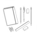 Illustration of stationery items arranged on a white background. Includes a spiral-boun Royalty Free Stock Photo