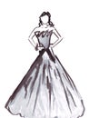 Illustration statuesque female model posing in a ball gown to the floor Royalty Free Stock Photo