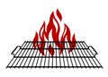 Illustration of steel grill grate with fire. Stylized kitchen and restaurant utensil.