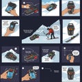 Illustration of a step-by-step guide depicting the use of an avalanche transceiver for Royalty Free Stock Photo