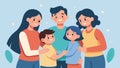 An illustration of the stepparent and stepsiblings supporting and encouraging each other during a difficult time Royalty Free Stock Photo