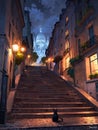 illustration of steps to Sacre Coeur in Montmartre Paris
