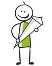 Illustration stick figure with candy cone or school cone for first day in school