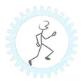 Illustration of a stick person running inside a blue gear on a white background Royalty Free Stock Photo