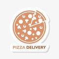 Illustration sticker logo for whole round hot pizza, slice triangle from pizzeria menu