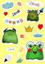 illustration sticker pack holiday love green funny sad frog