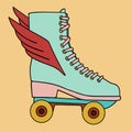 Illustration of a sticker from the 1970s set. Roller skate with wings. Bright memorable design. Royalty Free Stock Photo