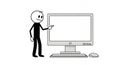 Stickman Pointing at Computer Screen Isolated on White Background Royalty Free Stock Photo