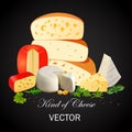 still life of cheeses of different types with the inscription Kings Cheese