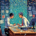 Stock Trader Analyzing Market Data with Ticker Tape Display