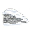 Illustration of a Stone Wall Covered in White Snow During Winter Season Royalty Free Stock Photo