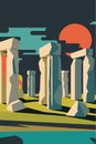 Stonehenge landmark Wiltshire, England tourism attraction flat color vector