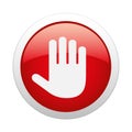 Illustration stop sign hand in red button on white background