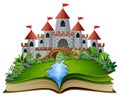 Story book with a castle and river in the green park Royalty Free Stock Photo