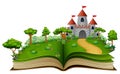 Story book with a castle and river in the green park