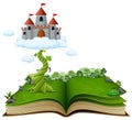 Story book with magic beanstalk and castle in the clouds Royalty Free Stock Photo