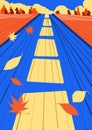 Road ahead. Autumn. The road, flying leaves, bright colors. Joy