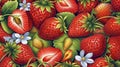 Strawberry pattern. Illustration of ripe 3d strawberries. Fruit background.