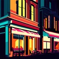 Illustration of a street cafe in the evening. Vector illustration. Generative AI