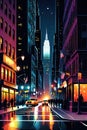 Illustration of a street in New York city at night