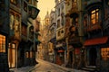 Illustration of a street in the old town of Prague, Czech Republic