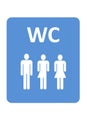 Illustration with a street sign of public toilets, WC, with three persons as figures in it, man, woman and neutral unisex gender