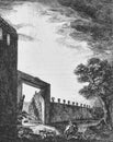 Illustration of street of the tombs outside the gate of Herculaneum in Pompeii