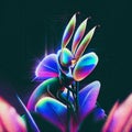 Illustration of a Strelitzia flower in neon light. AI generated