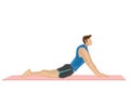 Illustration of a strong man practicing yoga with a cobra pose.