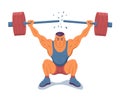 Illustration of a strong muscular weightlifter who lifting barbell