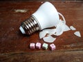 Simple Illustration, Stuck Idea, text from plastic alphabet bead and broken small led bulb