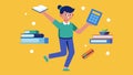 An illustration of a student juggling a stack of textbooks a calculator and a stack of bills all while trying to