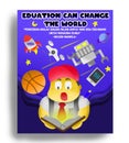 Illustration student read a book, education can change the world