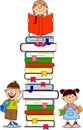 illustration of students and books vector