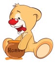 Illustration of a Stuffed Toy Bear Cub and a Honeypot. Cartoon Character