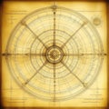 An illustration in the style of an old blueprint. Astrolabe is depicted in the style of a pencil drawing