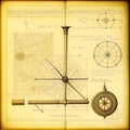 An illustration in the style of an old blueprint. Astrolabe is depicted in the style of a pencil drawing