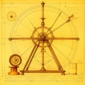 An illustration in the style of an old blueprint. Astrolabe is depicted in the style of a pencil drawing
