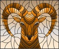 An illustration in the style of stained glass with abstract rainbow ram head, rectangular image, tone brown Royalty Free Stock Photo