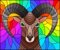 Stained glass illustration with  abstract  ram head on a rainbow background rectangular image Royalty Free Stock Photo