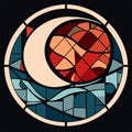 Illustration in the style of stained glass with the image of the moon on a dark background Generative AI