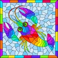 Stained glass illustration with a bright rainbow cancer, a rectangular image in a bright frame Royalty Free Stock Photo